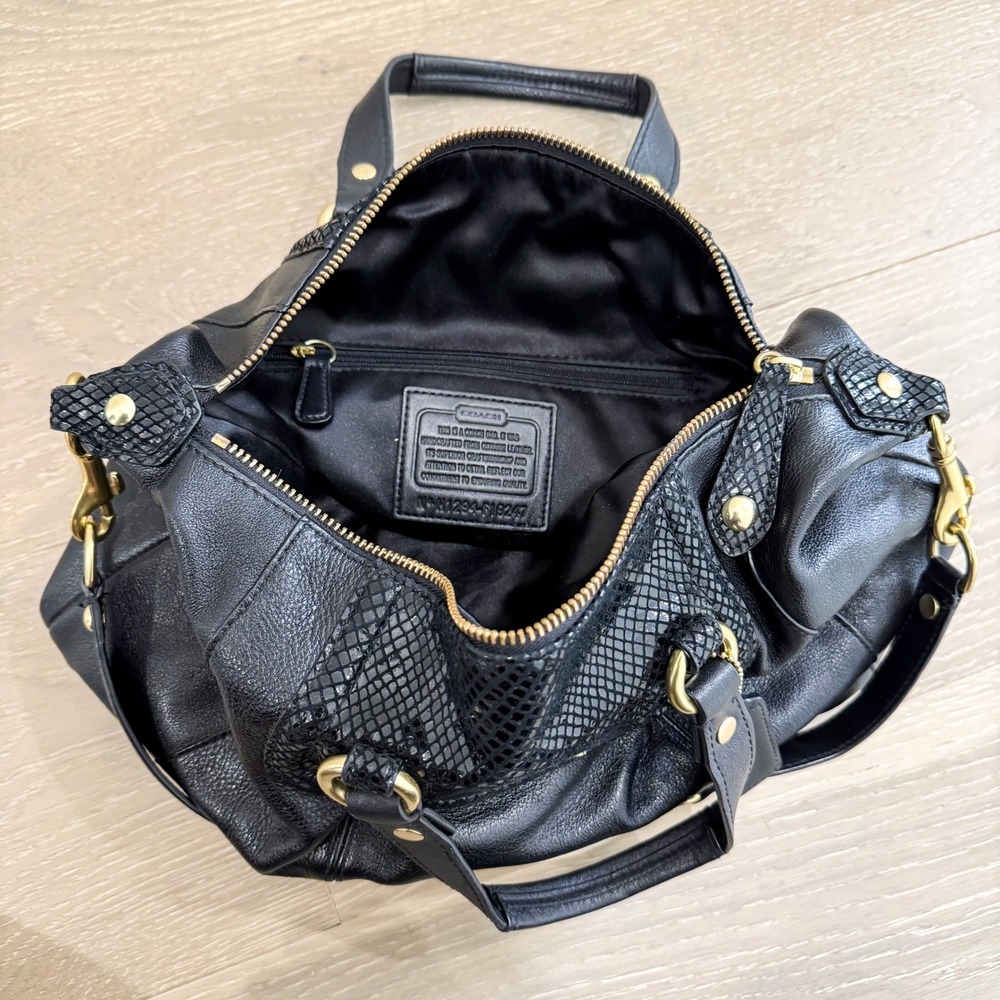 Coach Ashley Vintage Satchel Boho Black Leather Gold Metal Shoulder Bag Medium - Picture 6 of 10